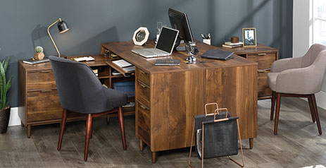 sauder clifford place l shaped computer desk in grand walnut