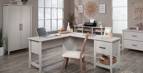 Sauder summit station executive store desk raven oak