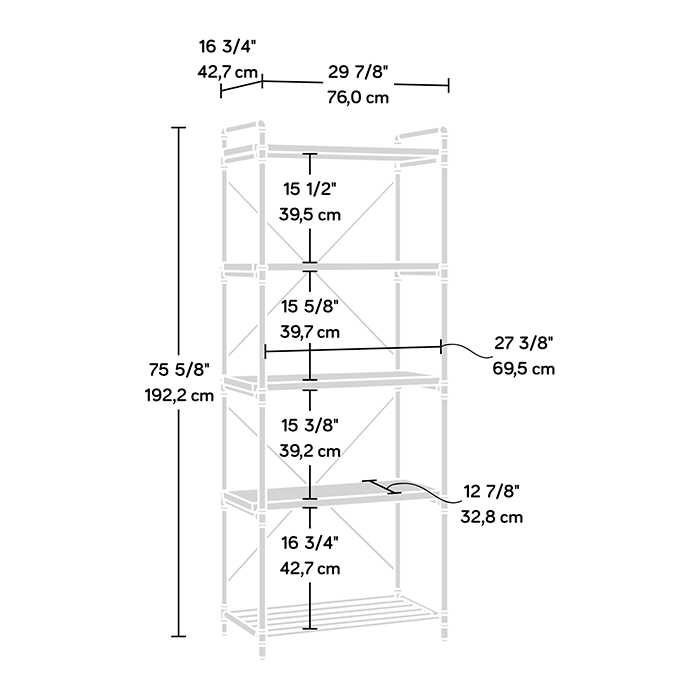 Iron City Tall Industrial Bookcase Checked Oak (423504) – Sauder