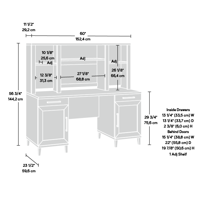 Tiffin Line Double Pedestal Desk & Hutch Raven Oak (443704) – Sauder