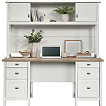 White Executive Pedestal Desk with Hutch Bundle 442782