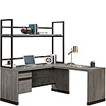 L-Shaped Desk & Hutch Bundle in Mystic Oak 443698