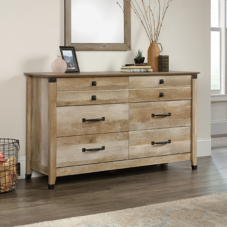 Carson Forge Bedroom Dresser In Lintel Oak 423037 Sauder