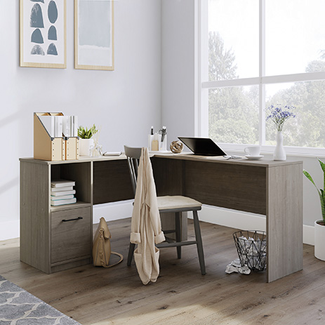 silver l shaped desk