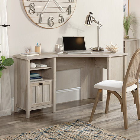 sauder costa l shaped computer desk in chalked chestnut