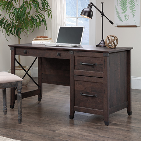 sauder carson forge computer desk in coffee oak