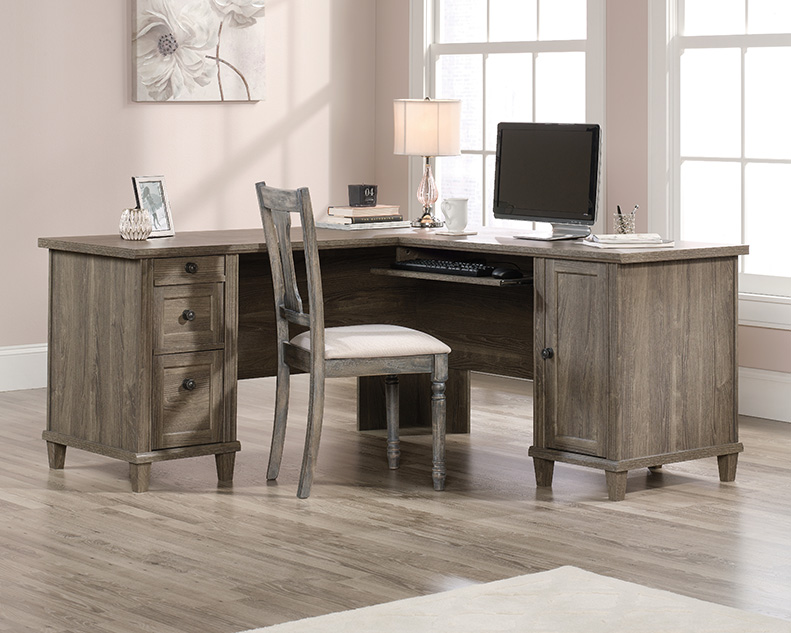 Sauder Select Bourbon Oak L-Shaped Desk with Drawers 427975